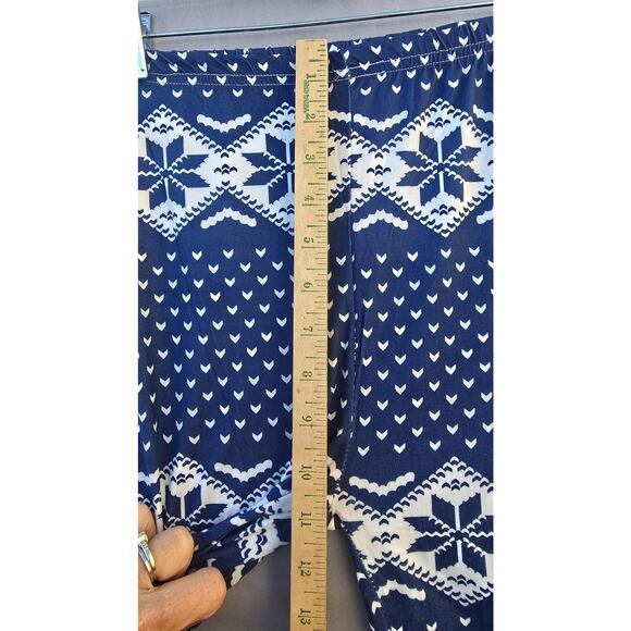 Fair Isle Snowflake Leggings Womens Small Blue White Print Stretch Thin - Picture 3 of 5